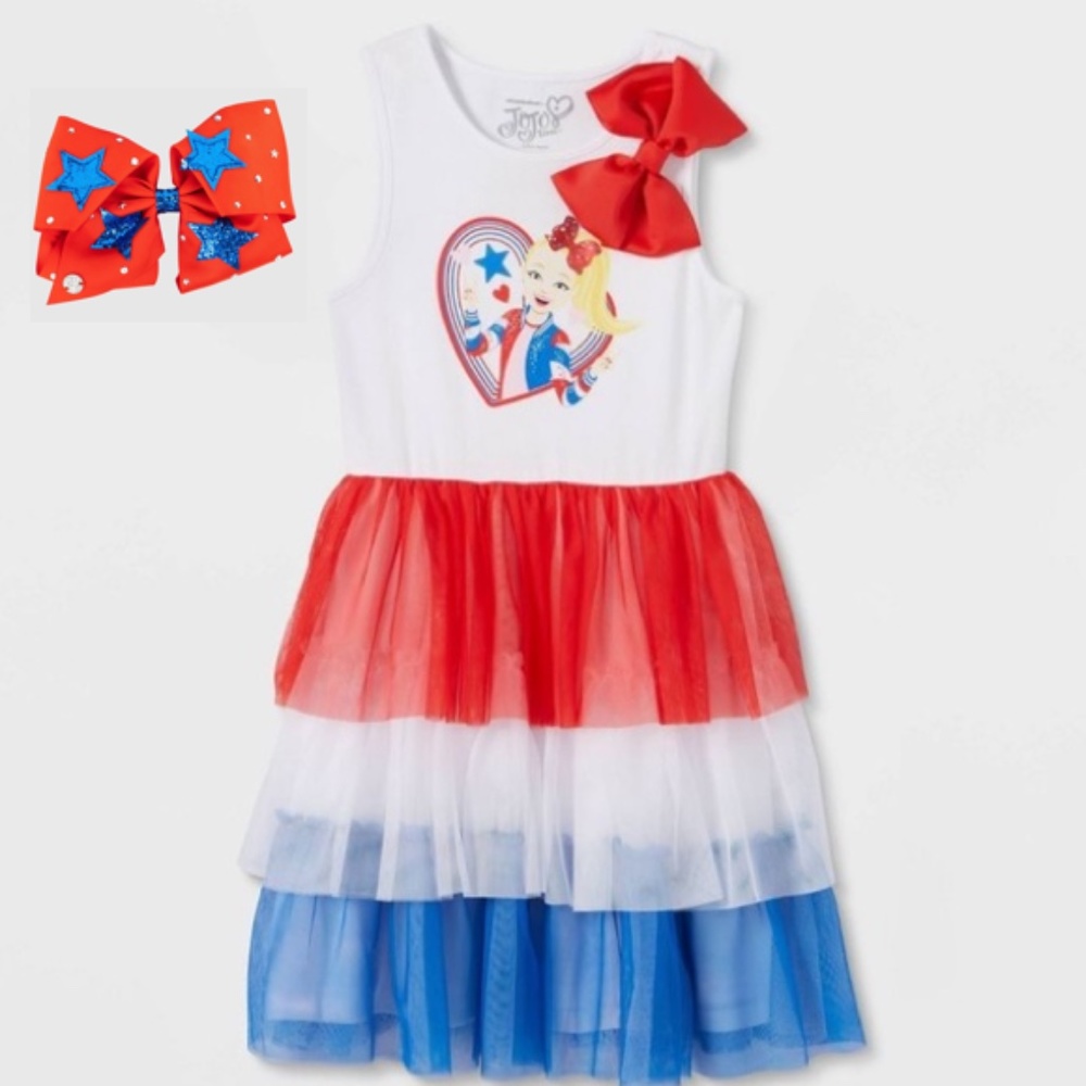 Girls' JoJo Siwa 4th of July Americana Tutu Dress Red/White/Blue with Bow NWT